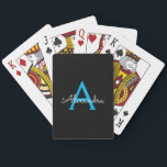Blue Black Script Girly Monogram Name Playing Cards<br><div class="desc">Black and Blue Simple Script Monogram Name Playing Cards. This makes the perfect sweet 16 birthday,  wedding,  bridal shower,  anniversary,  baby shower or bachelorette party gift for someone that loves glam luxury and chic styles.</div>