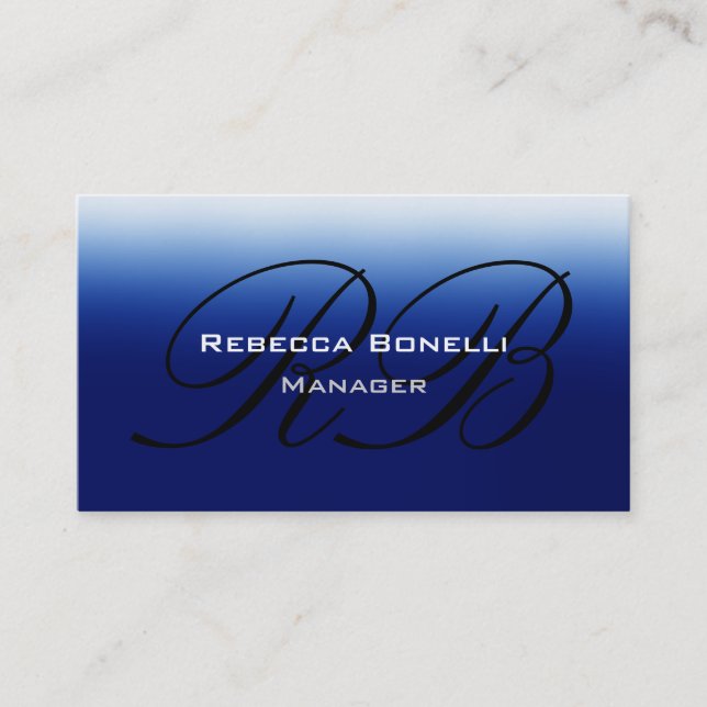 Blue Black Script Monogram Manager Business Card (Front)