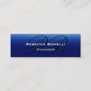 Blue Black Script Monogram Skinny Business Card