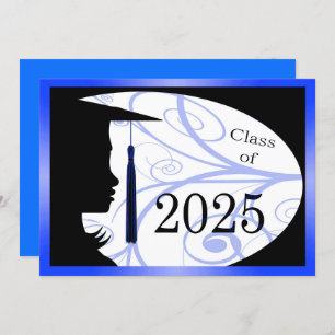 Blue & Black Silhouette 2025 Graduation Party Invitation