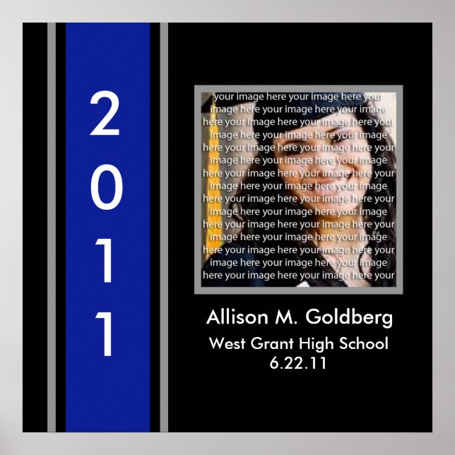 Blue, Black & Silver School Graduation Framed Art Poster (Front)