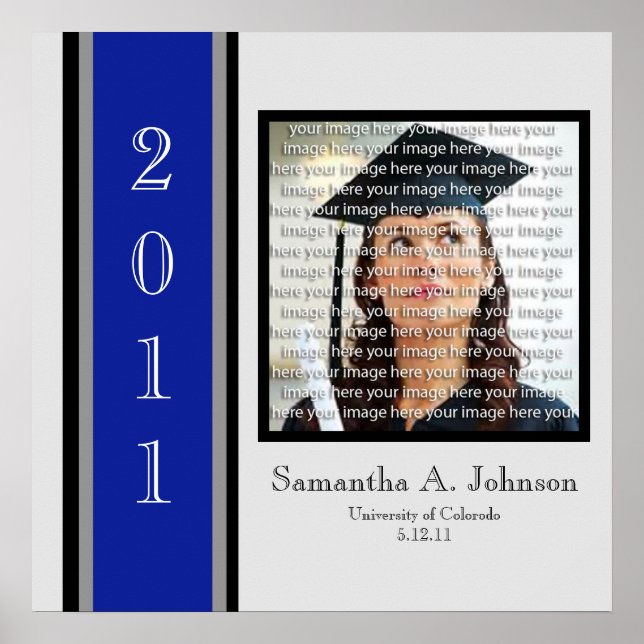 Blue, Black & Silver School Graduation Framed Art Poster (Front)