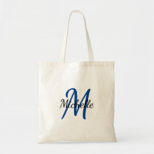 Blue & Black Simple Monogram Classic Trendy Tote Bag