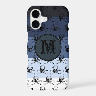 Blue Black Skull Halloween Personalised Monogram