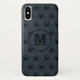 Blue Black Skull Halloween Personalised Monogram iPhone X Case