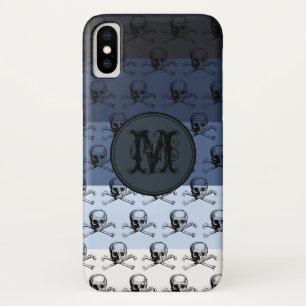Blue Black Skull Halloween Personalised Monogram iPhone X Case