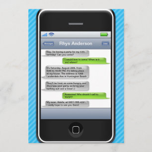 Blue/Black Smart Phone iParty Birthday Party Invitation