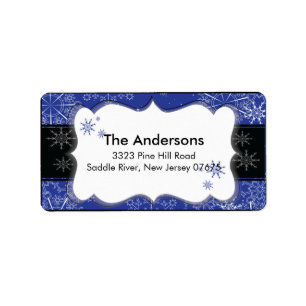 Blue Black Snowflake Winter Holiday Return Address Label