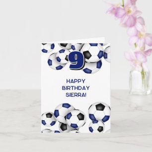 blue black soccer balls kids birthday card