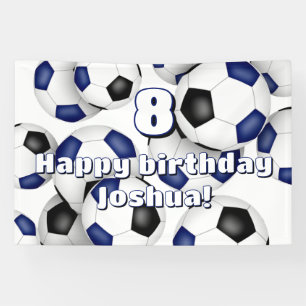 blue black soccer balls kids birthday celebration banner