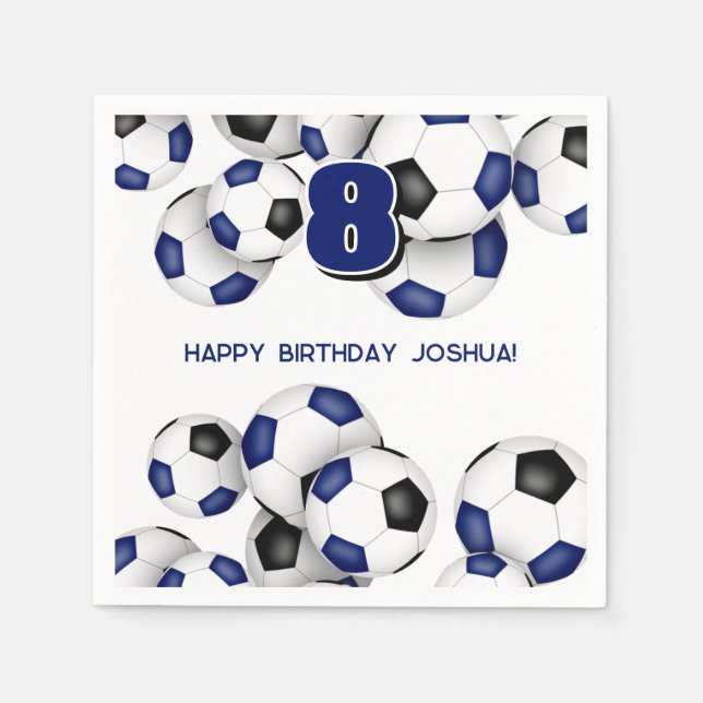blue black soccer balls kids birthday party napkin (Front)