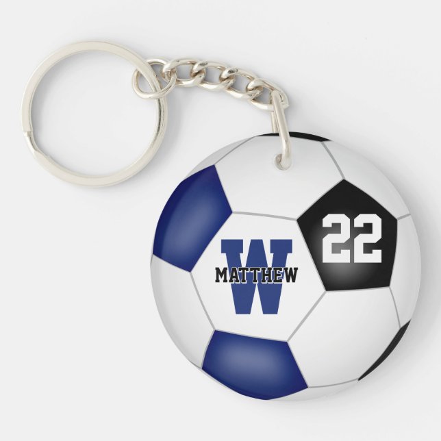 blue black soccer club team colours boys girls key ring (Front)