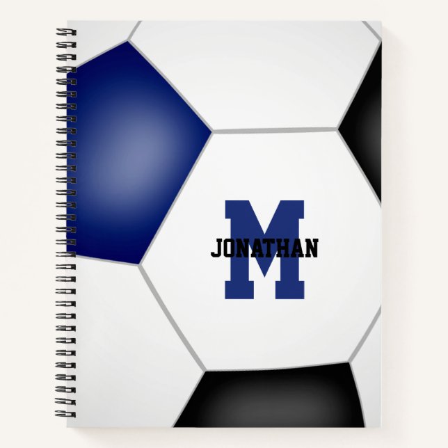 blue black soccer team colours custom monogram notebook (Front)