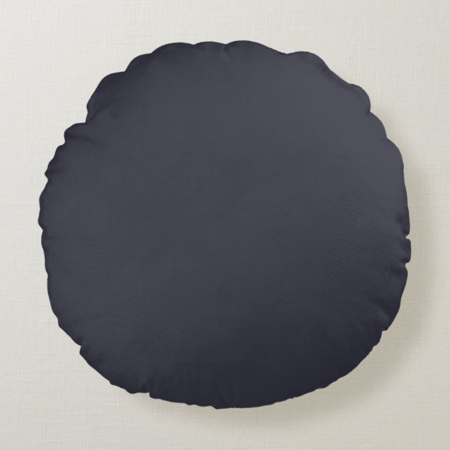 Blue Black Solid Colour Print, Polar Night Round Cushion (Front)