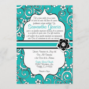 Blue & Black Spanish Quinceañera Invitation