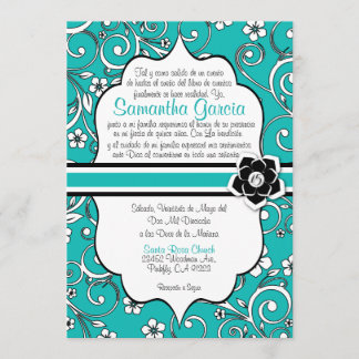 Blue & Black Spanish Quinceañera Invitation