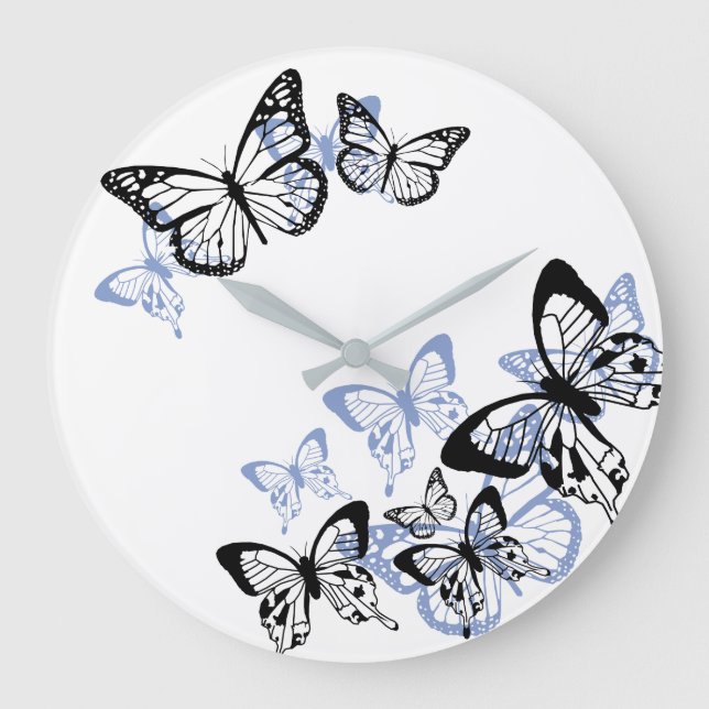 Blue-black stencil butterflies large clock (Front)