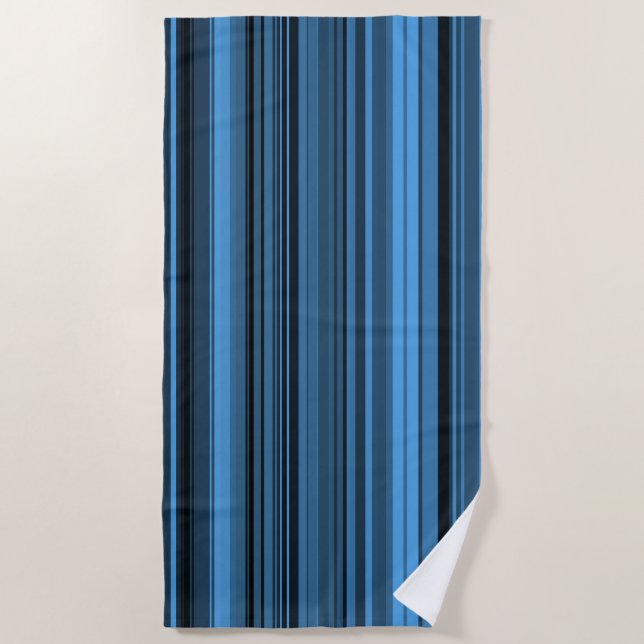 Blue Black Stripes Beach Towel (Front)