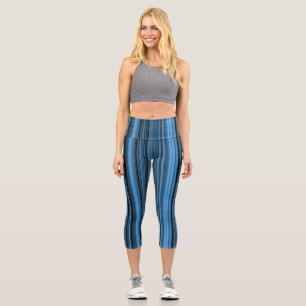 Blue Black Stripes Capri Leggings
