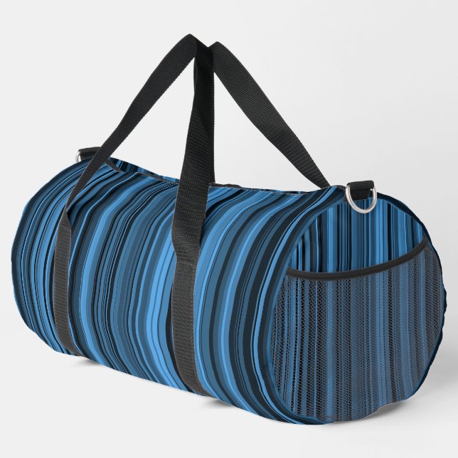 Blue Black Stripes Duffle Bag (Right Corner)