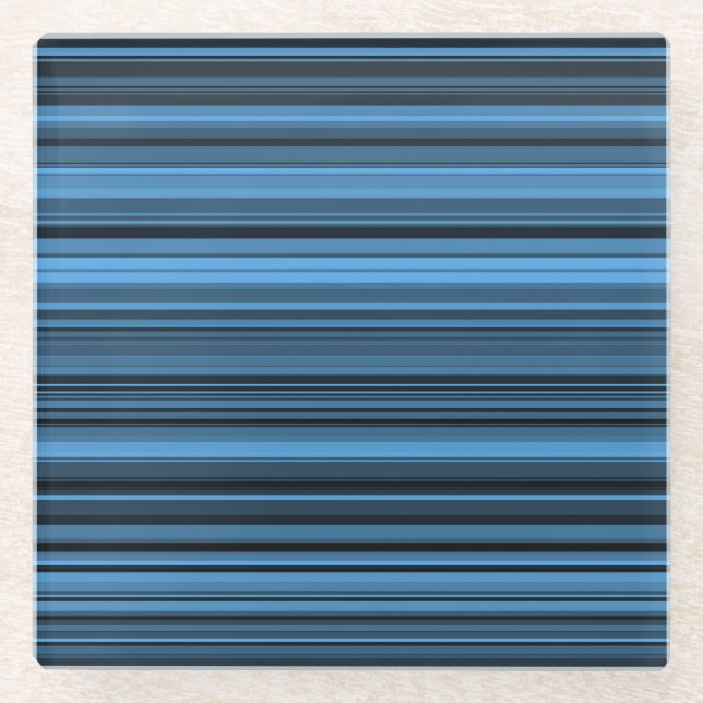 Blue Black Stripes Glass Coaster (Front)