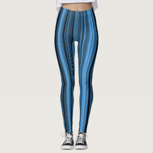 Blue Black Stripes Leggings