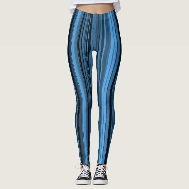 Blue Black Stripes Leggings (Front)