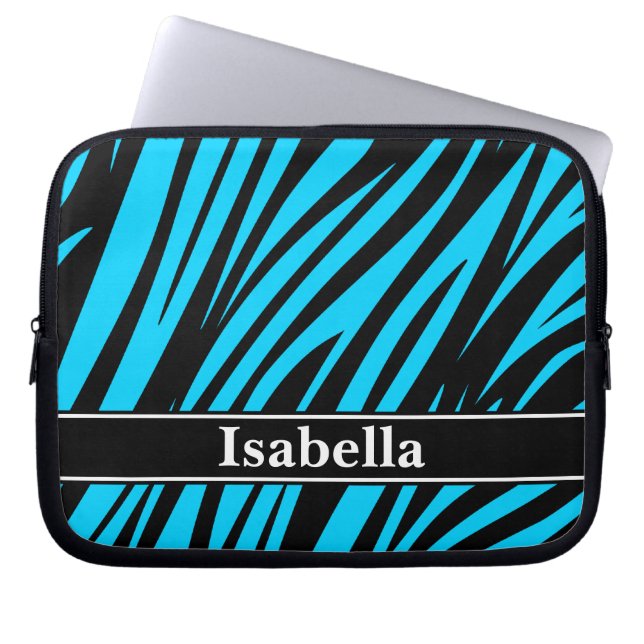 Blue Black Stripes Pattern Laptop Sleeve (Front)