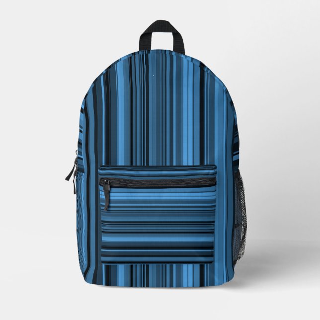 Blue Black Stripes Printed Backpack (Front)
