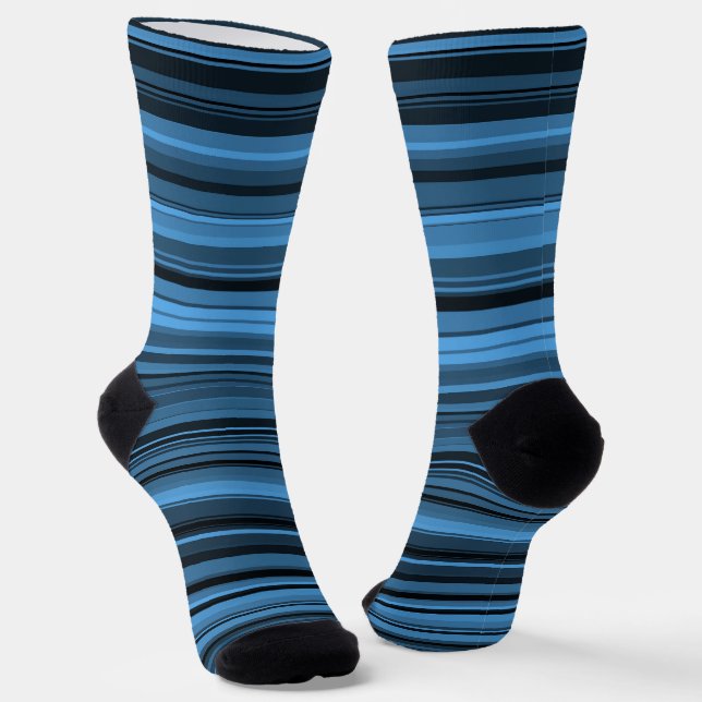 Blue Black Stripes Seamless Pattern Socks (Angled)