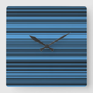Blue Black Stripes Square Wall Clock