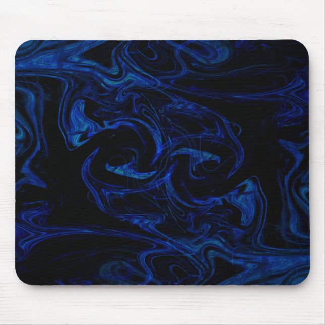 Blue Black Swirl Abstract Smoky Cool Mouse Pad (Front)