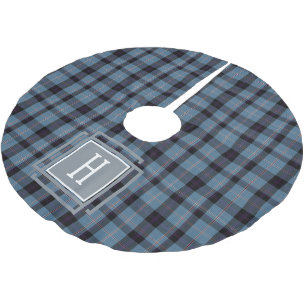 Blue Black Tartan Monogram  Brushed Polyester Tree Skirt