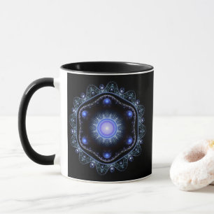 Blue Black Teal Shining Lace Boho Fractal Mandala Mug