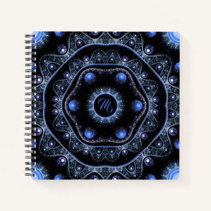 Blue Black Teal Shining Lace Boho Mandala Monogram Notebook