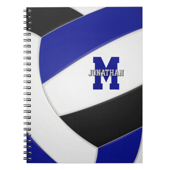 blue black team colours boys girls volleyball notebook (Front)