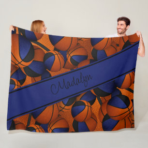 blue black team colours girls basketball room fleece blanket