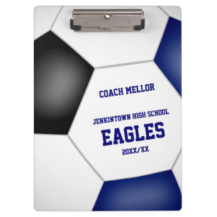 blue black team colours personalised soccer coach clipboard