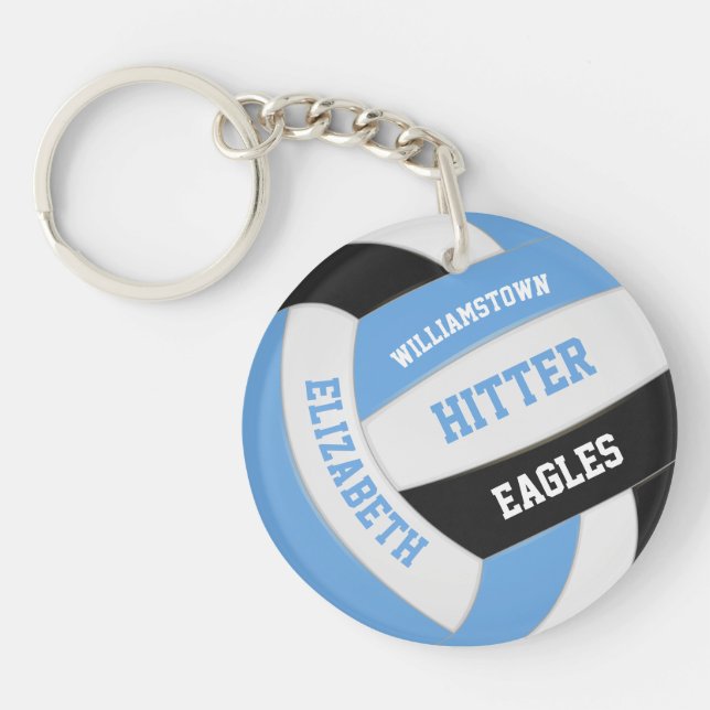 blue black team colours personalised volleyball key ring (Front)