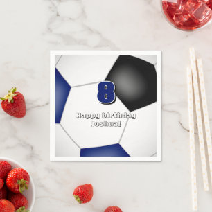 blue black team colours soccer kids sports party napkin