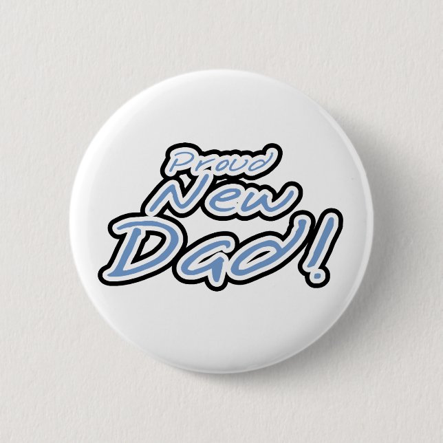 Blue/Black Text Proud New Dad 6 Cm Round Badge (Front)