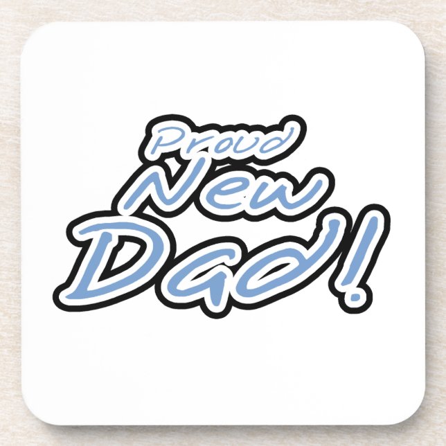 Blue/Black Text Proud New Dad Gifts Coaster (Front)