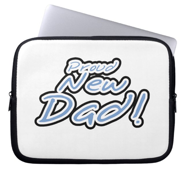 Blue/Black Text Proud New Dad Gifts Laptop Sleeve (Front)
