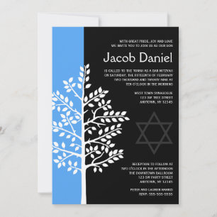 Blue Black Tree of Life Bar Mitzvah Invitations