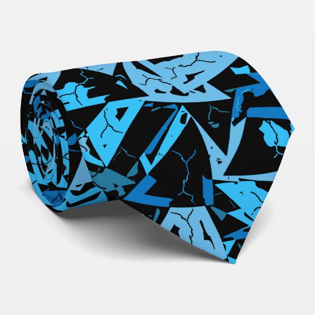 Blue Black Triangle Pattern Tie (Rolled)