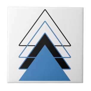 Blue black triangles geometric abstract minimalist ceramic tile
