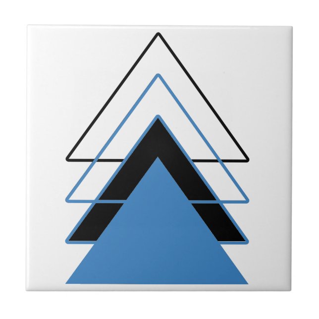 Blue black triangles geometric abstract minimalist ceramic tile (Front)