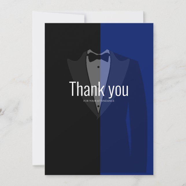 Blue black tuxedo poker bachelor party thank you c (Front)