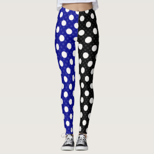 Blue Black Two Tone Split Polka Dots Leggings