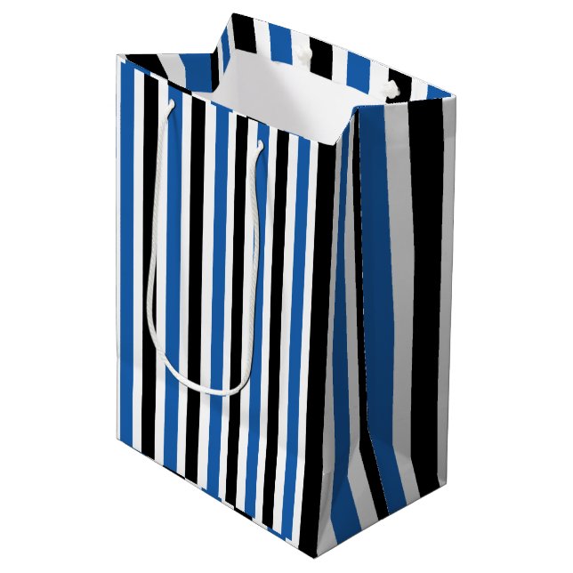 Blue Black Vertical Stripes  Medium Gift Bag (Front Angled)